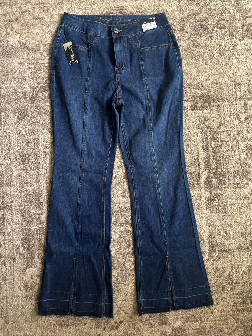 Ethyl Dark Blue Flare Jeans with Split Front Seams